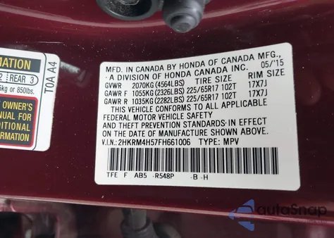 2015 Honda Cr-V Ex из США, поврежденный, VIN 2HKRM4H57FH661006